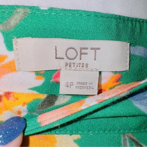 Loft Green Floral Print High Waisted A-line Knee Length Midi Skirt size 4 petite - Picture 2 of 6